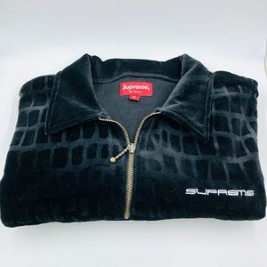 Supreme Croc Velour Zip Polo Black
